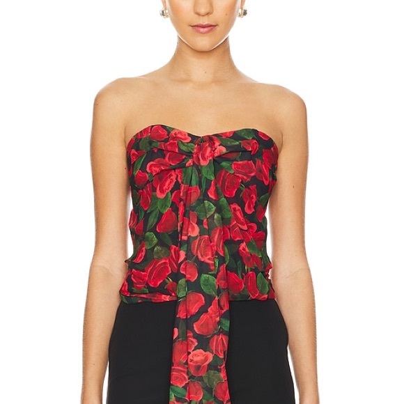 $207 NWT Red For Love And Lemons “Abby” Floral Strapless Top Sz Medium - Picture 1 of 12